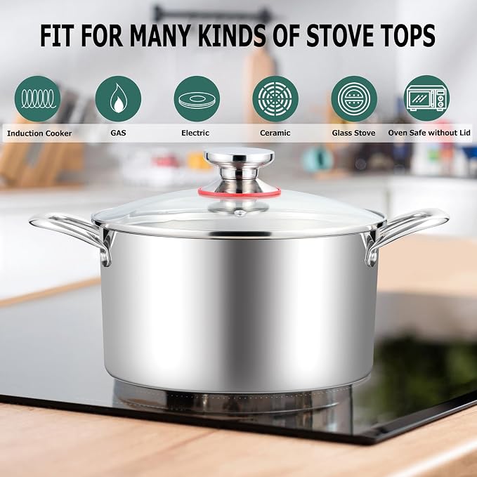TeamFar 8 Quart Stock Pot, Stainless Steel Tri-ply Stockpot Pasta Cooking Pot - Image 5