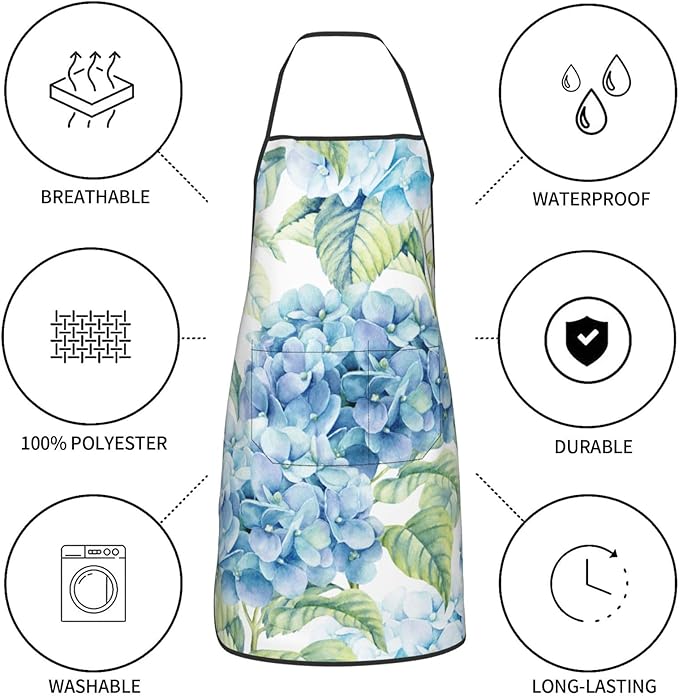 Blue Hydrangea Flowers Watercolor Oven Mitts Pot Holders Cooking Apron Set of 5 - Image 5