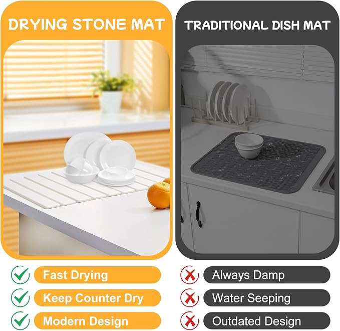 Oxydrily Stone Drying Mat for Kitchen Counter, Large Stone Dish Drying Mat - Image 6