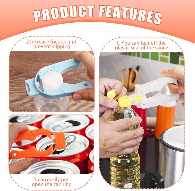 6-Pack Plastic Bottle Cap Opener, 3-in-1 Multi-Purpose Gripper Water Bottle - Image 3