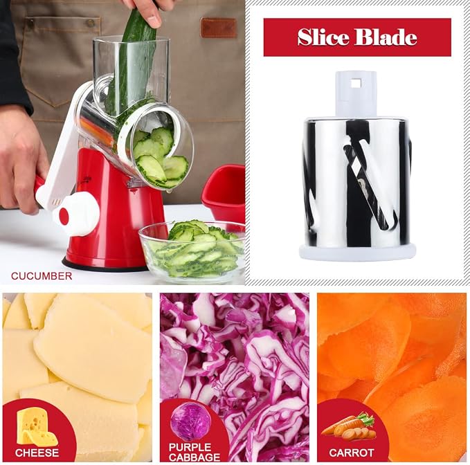 Ourokhome Rotary Cheese Grater Hand Crank, Kitchen Shredder Speed Mandolin - Image 5
