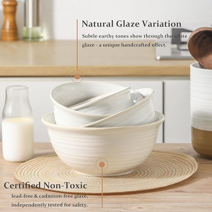 Hasense Ceramic Mixing Bowls, 2.1/1.5/1.0/0.5 Qt, Nesting Bowls - Image 4