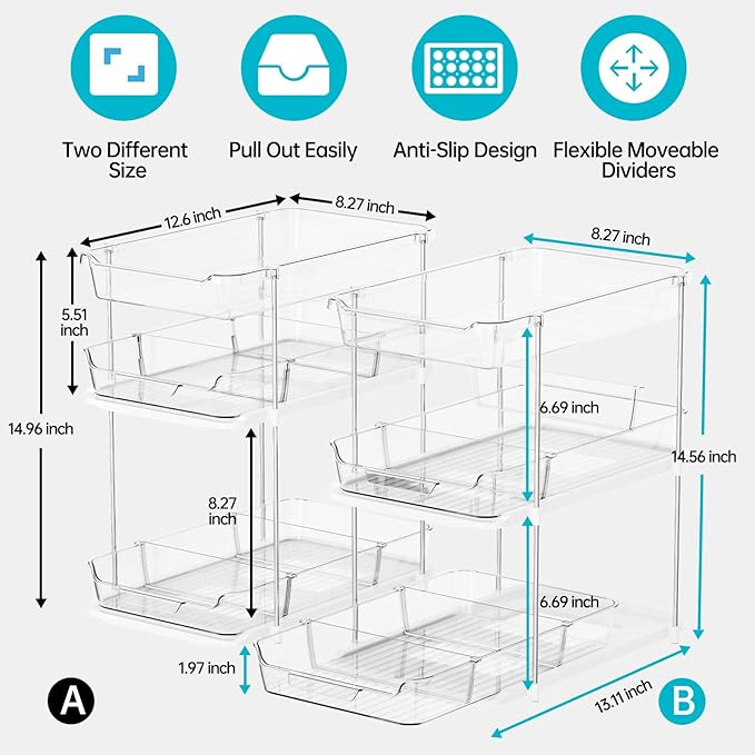 Delamu 2 Sets of 3-Tier Bathroom Under Sink Organizers and Storage, Pull Out - Image 3
