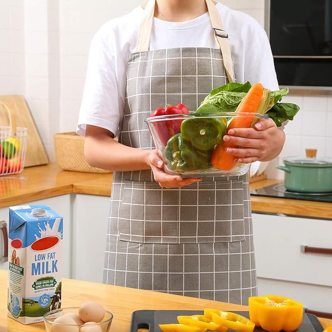 Tosewever 2 Pieces Cotton Linen Waterproof Bib Kitchen Apron - Image 9