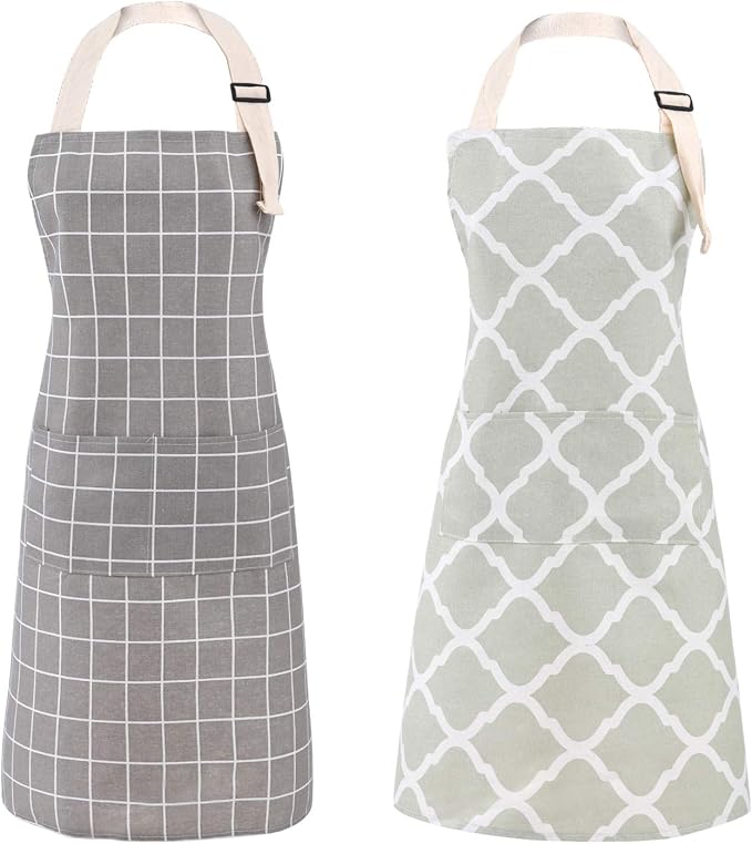 Tosewever 2 Pieces Cotton Linen Waterproof Bib Kitchen Apron by Tosewever