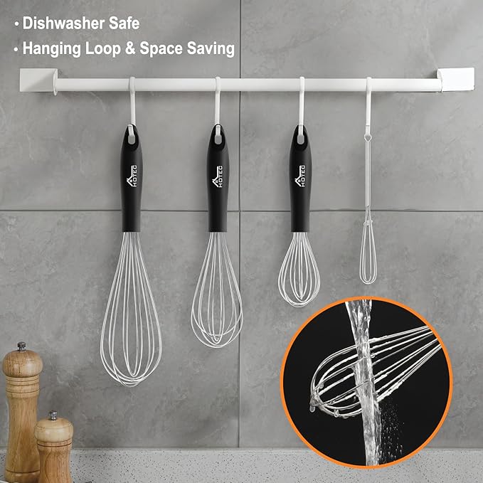 HOTEC 4 Pieces Stainless Steel Whisks Set, Wire Balloon Whisks Egg Beater - Image 6