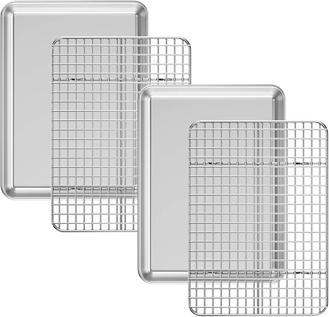 Baking Sheet with Cooling Rack Set, Deedro Stainless Steel Cookie Half Sheets by Deedro