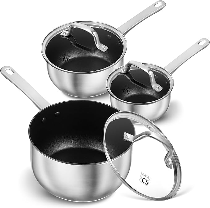 KOCH SYSTEME CS Stainless Steel Saucepan Set, 1QT & 2QT & 3QT Stainless Steel by KOCHSYSTEMECS