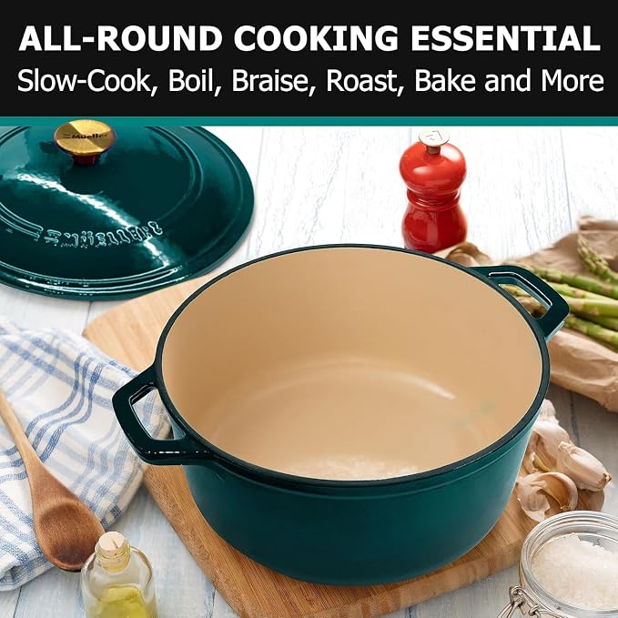MUELLER HOME 4.5 QT Enameled Cast Iron Dutch Oven, Heavy-Duty Casserole Dish - Image 6