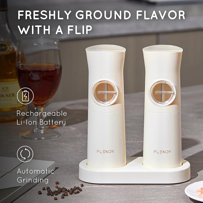 Flendy Gravity Electric Salt and Pepper Grinder Set Rechargeable, Automatic - Image 2