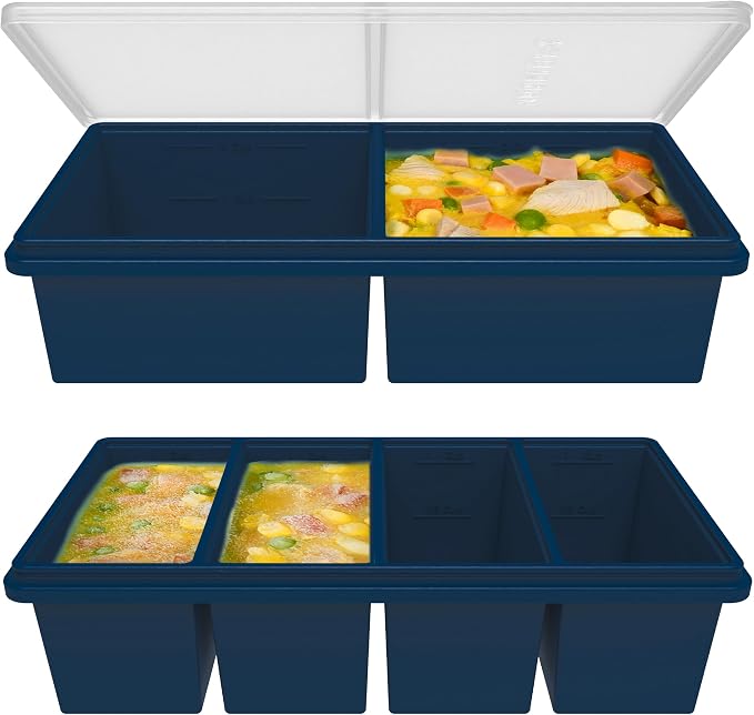 Silicone Freezer Trays with Lids, 2 Cup & 1 Cup Soup Container Style Ice Cube by Unknown