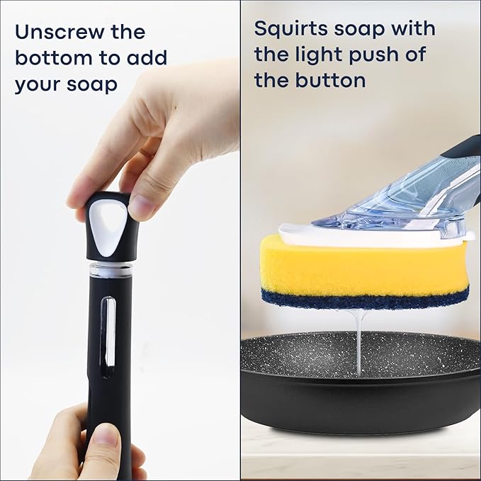 Dish Brush with Soap Dispenser Storage Set with 2 PCS Sponge Refills & Holder - Image 3
