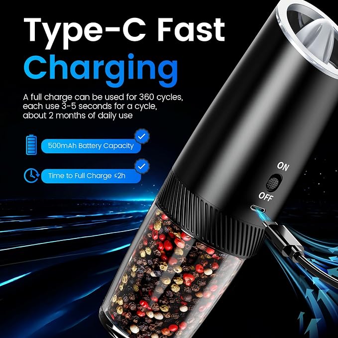 MealHelper Rechargeable Gravity Electric Salt and Pepper Grinder Set - Image 5