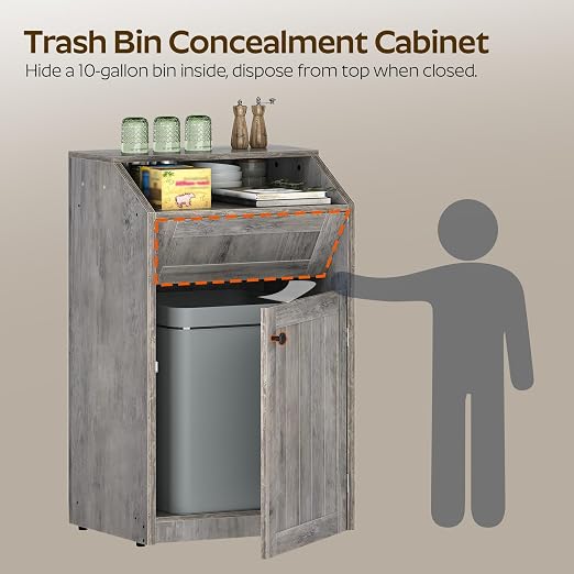 YATINEY Trash Cabinet, Freestanding Trash Can Cabinet, Wooden Recycling - Image 5
