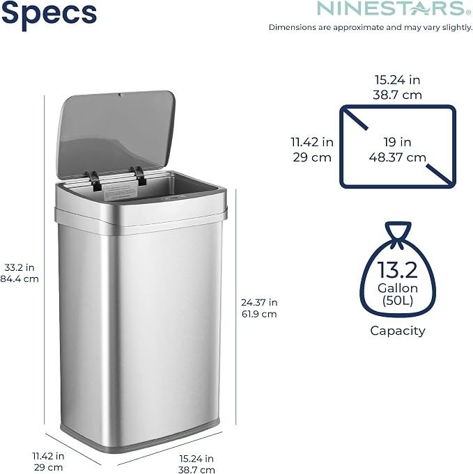Ninestars 13 Gallon Odor Neutralizing Smart Trash Can, UV + Ozone Dual - Image 8