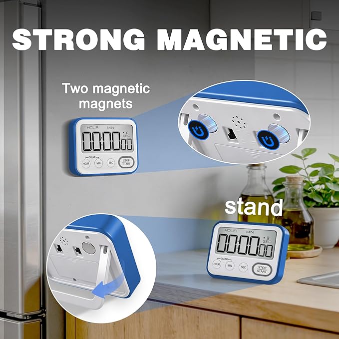 Digital Kitchen Timer Magnetic Loud Alarm, Large LCD Screen Silent/Beeping - Image 4