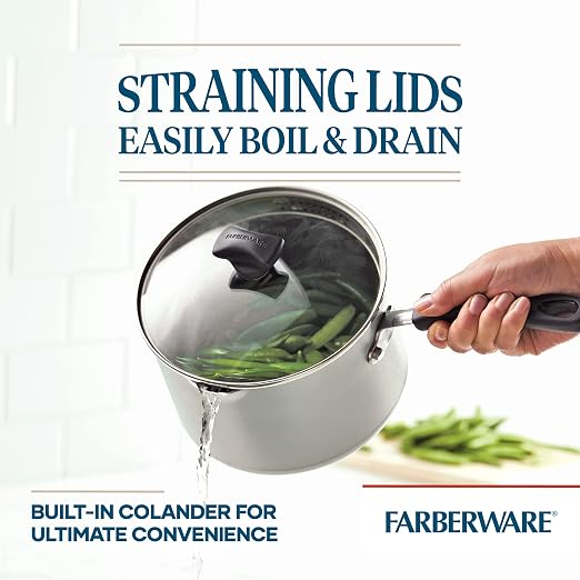 Farberware Cookstart DiamondMax Nonstick Straining Saucepan, Dishwasher Safe - Image 3
