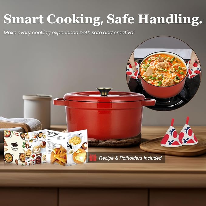 Overmont Enameled Cast Iron Dutch Oven - 5QT Pot - Heavy-Duty Cookware - Image 5
