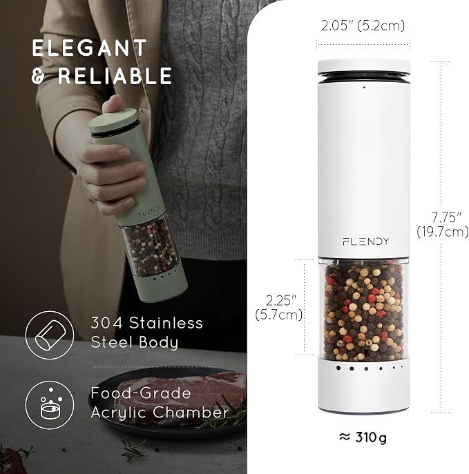 Flendy Electric Salt and Pepper Grinder Set Rechargeable, Automatic Salt and - Image 3