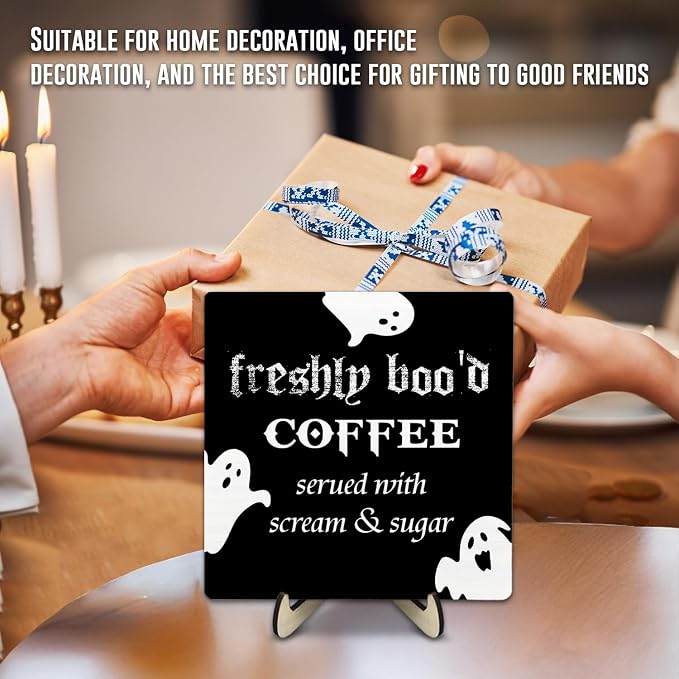 Freshly Boo'd Coffee Wood Sign, Halloween Coffee Bar Decor, Scream Sugar Spooky - Image 7