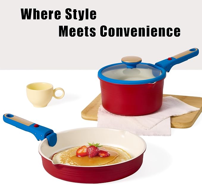 CAROTE 5Pcs Titanium Cookware Set, Pots and Pans Set Non Stick, Kitchen Cooking - Image 8