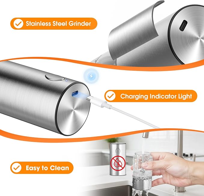 WOWBOX Electric Salt and Pepper Grinder Set 2 PCS, Stainless Steel Automatic - Image 3