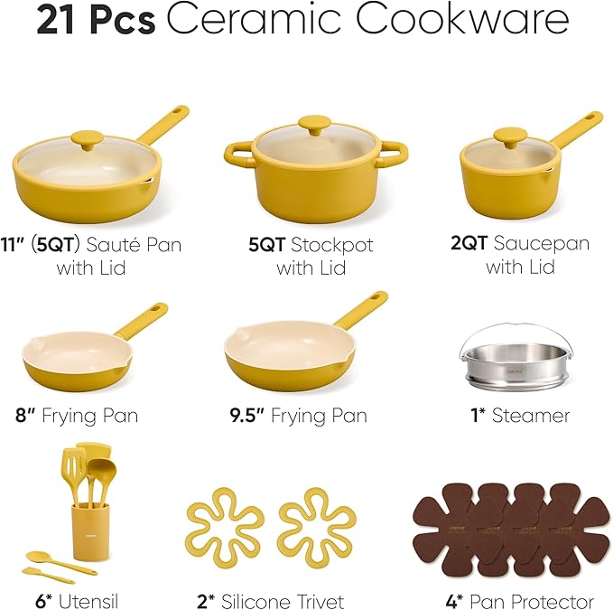 CAROTE 21pcs Cookware Set Nonstick Pots and Pans Set, Ceramic Cookware Set - Image 2