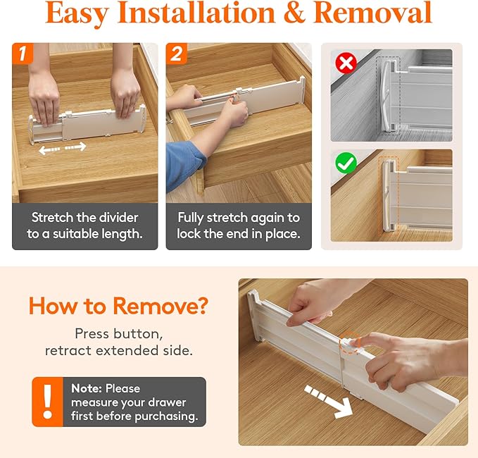 Lifewit 4" Tall 16 Pack Drawer Dividers, 27-42cm/10.5-16.5" Expandable Drawer - Image 4