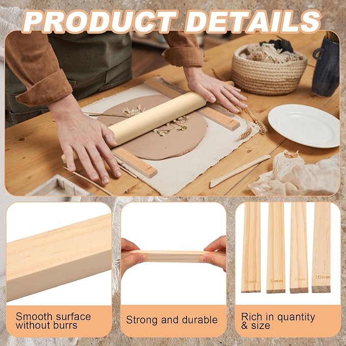 Newtay 12 Pcs Pottery Tools Include 1 Wood Rolling Pin Sculpting Polymer Clay - Image 6