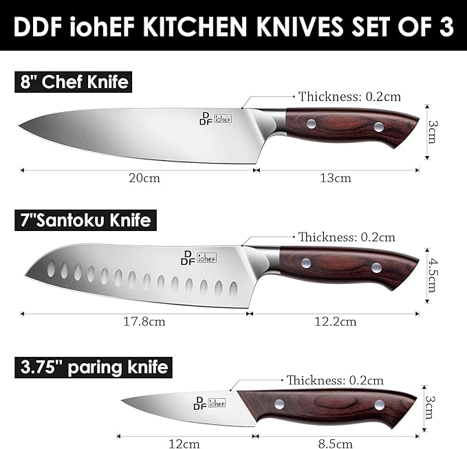 DDF iohEF Knife Set 3 Piece, Sharp Kitchen Knife Set Professional Chef Knife Set - Image 5