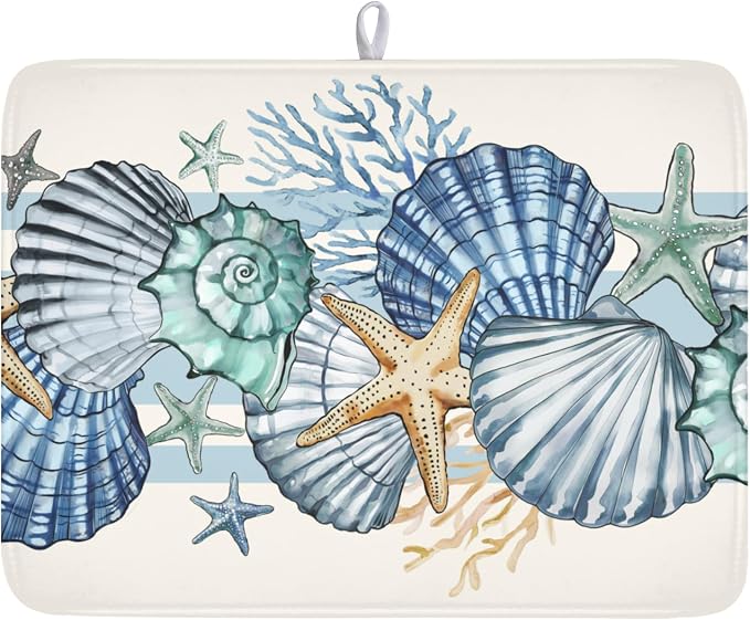 Summer Sea Shell Drying Mat 24x18 Inch, Starfish Drying Mat by Trongr