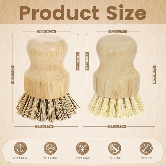 DEBETOOL 2-Pack Bamboo Dish Brush – Natural Dish Scrub Brush - Image 2