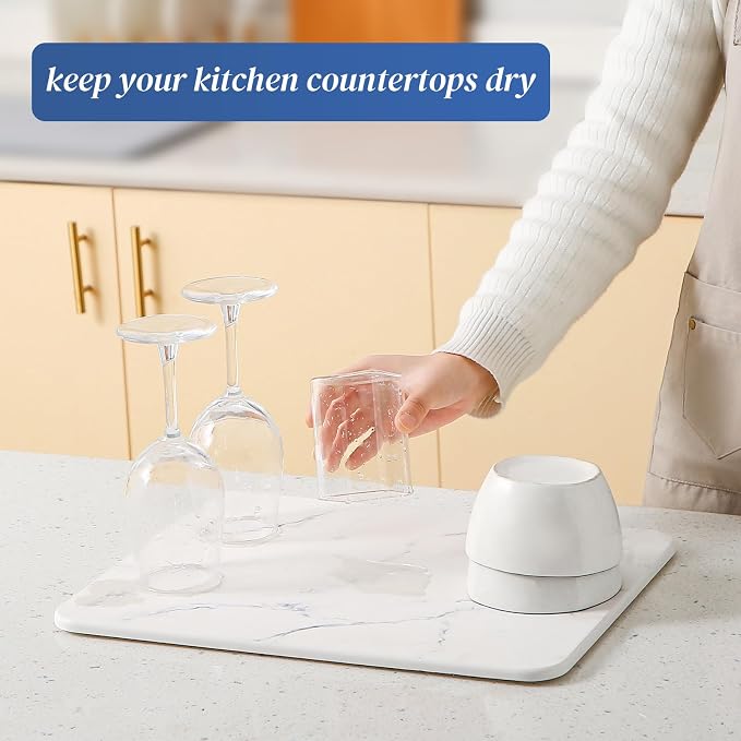 Quick Dry Stone Drying Mat for Kitchen Counter, Water-Absorbent Diatomaceous - Image 2