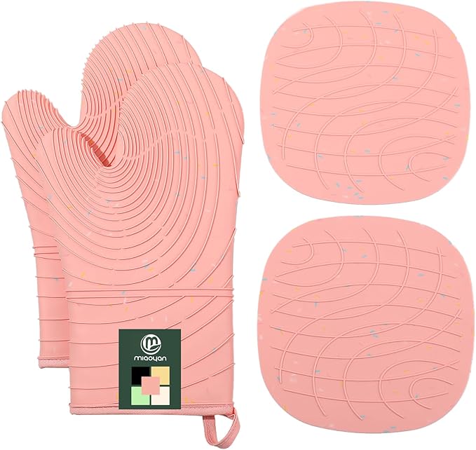 4 Pieces Oven Mitts of Macaron Color Thickened Non-Slip Silicone Kitchen Gloves by M+MIAOYAN
