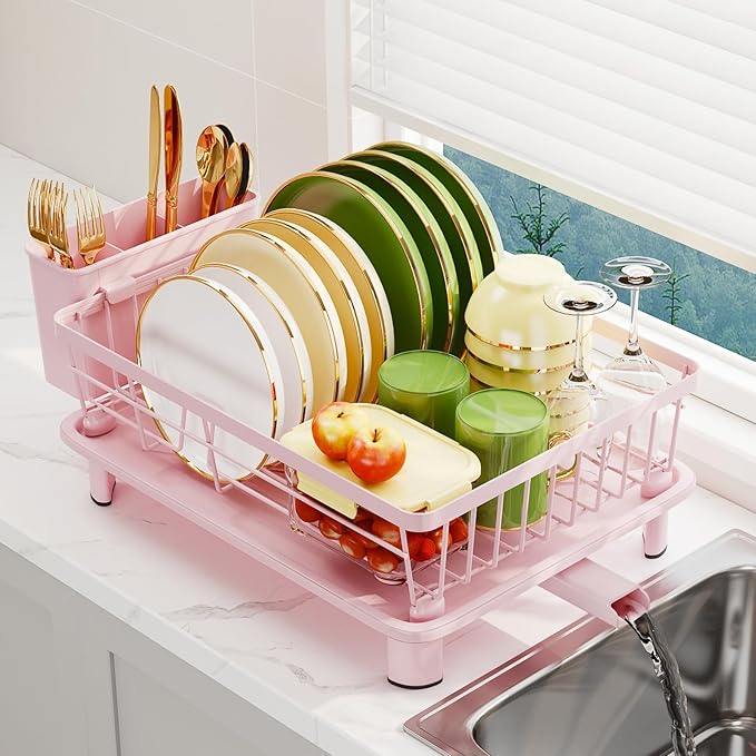 Dish Drainer Rack with Drip Tray, Sink Dish Drainer with Drainage Spout by Unknown
