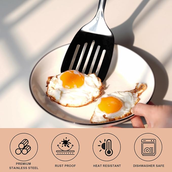 3-Piece Cooking Utensils Set Stainless Steel Large Serving Spoons Set Slotted - Image 4