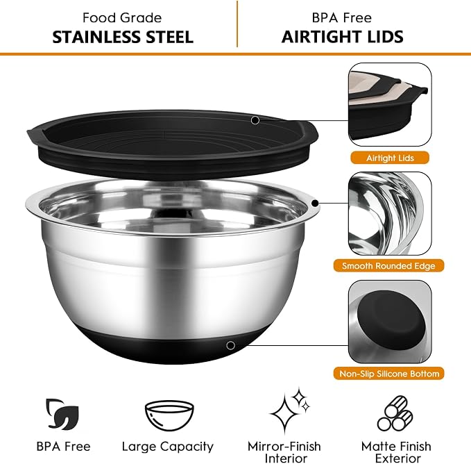CHAREADA Mixing Bowls with Airtight Lids, Size 4.5, 0.7 qt, Fit - Image 3