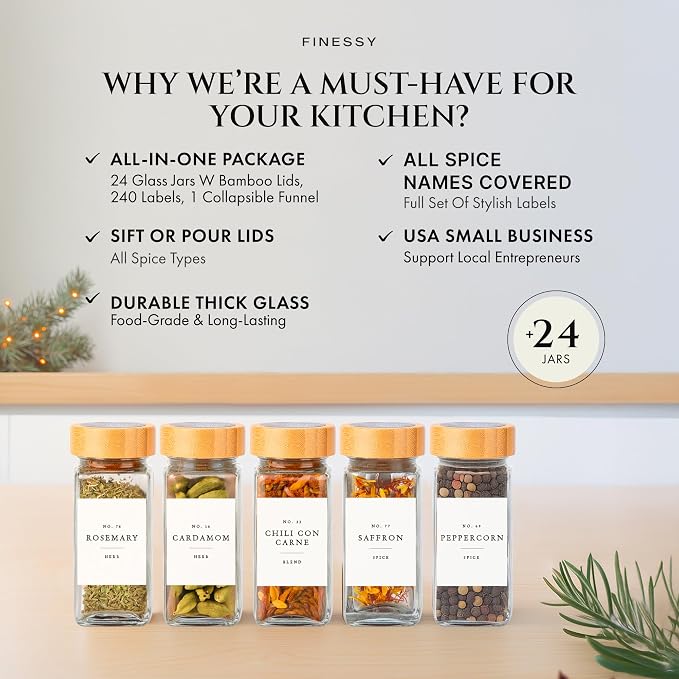 FINESSY Bamboo Glass Spice Jars - Image 2