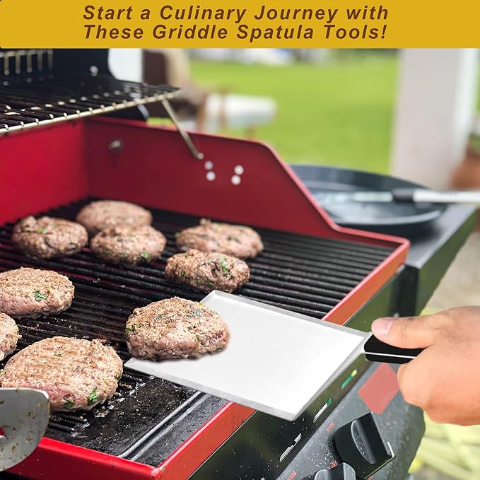 HaSteeL Metal Spatula Set, Heavy Duty Stainless Steel Large Griddle Spatula - Image 5