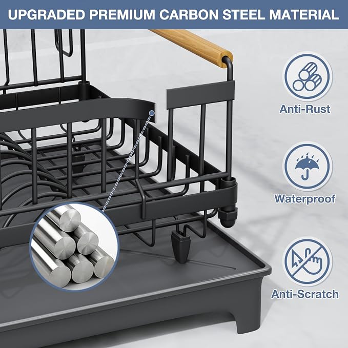 Dish Rack with Drainboard Large Capacity Anti-Rust Kitchen Counter Organizer - Image 3