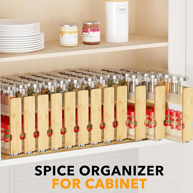 SpaceAid Bamboo Pull Out Spice Rack Organizer - Image 6