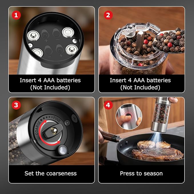 Bonsenkitchen Electric Salt and Pepper Grinder Set, 95ml Large Capacity - Image 6