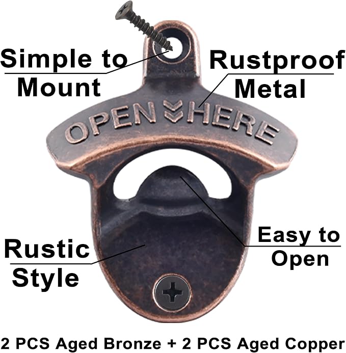 Vintage Wall Mounted Soda Bottle Opener Bronze, Rustproof Cooler Mount Beer Cap - Image 2