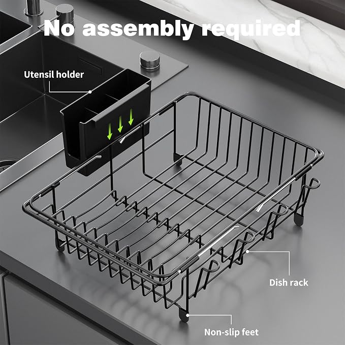 Dish Drying Rack in Sink: Expandable, 3-Slot Utensil Holder, Anti-Slip Handle. - Image 9