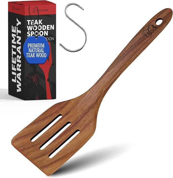 PriorityChef Teak Wooden Slotted Turner by PriorityChef