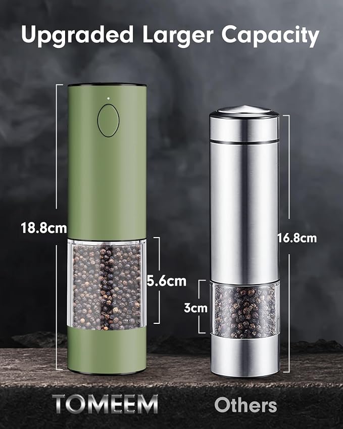 TOMEEM Upgraded Larger Capacity Electric Salt and Pepper Grinder Set - Image 6