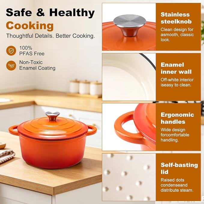Enameled Cast Iron Dutch Oven - 4QT Pot - Image 6