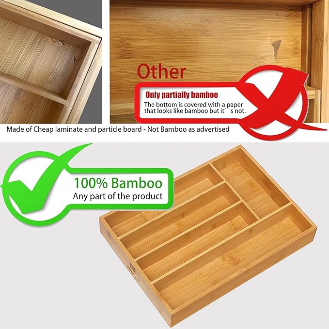 guiogc Kitchen Bamboo Silverware Drawer Organizer，Silverware Organizer and - Image 6