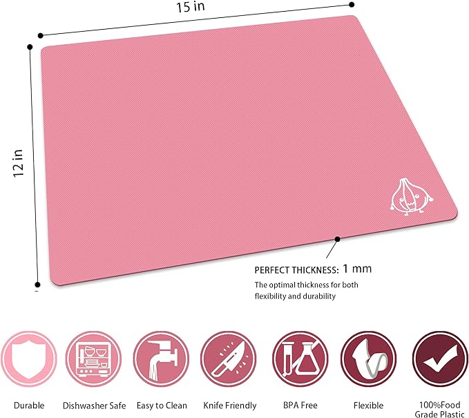 ZVP Plastic Cutting Boards for Kitchen, Flexible Cutting Mats, Gradient Pink - Image 3