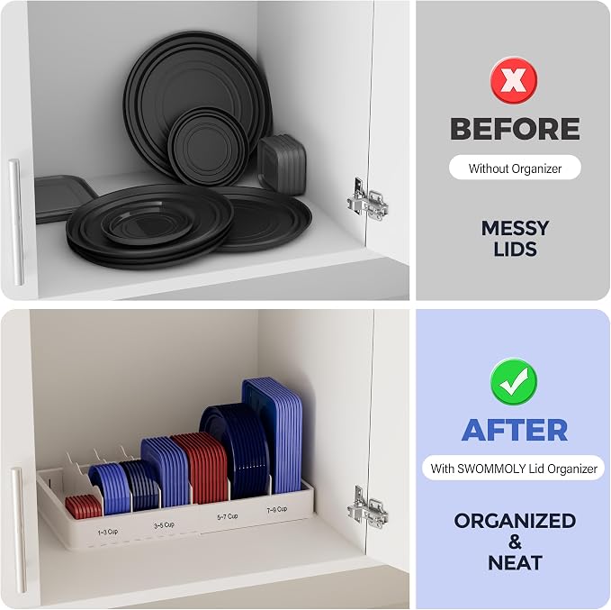 SWOMMOLY Expandable Food Storage Container Lid Organizer, Includes 6 Adjustable - Image 4
